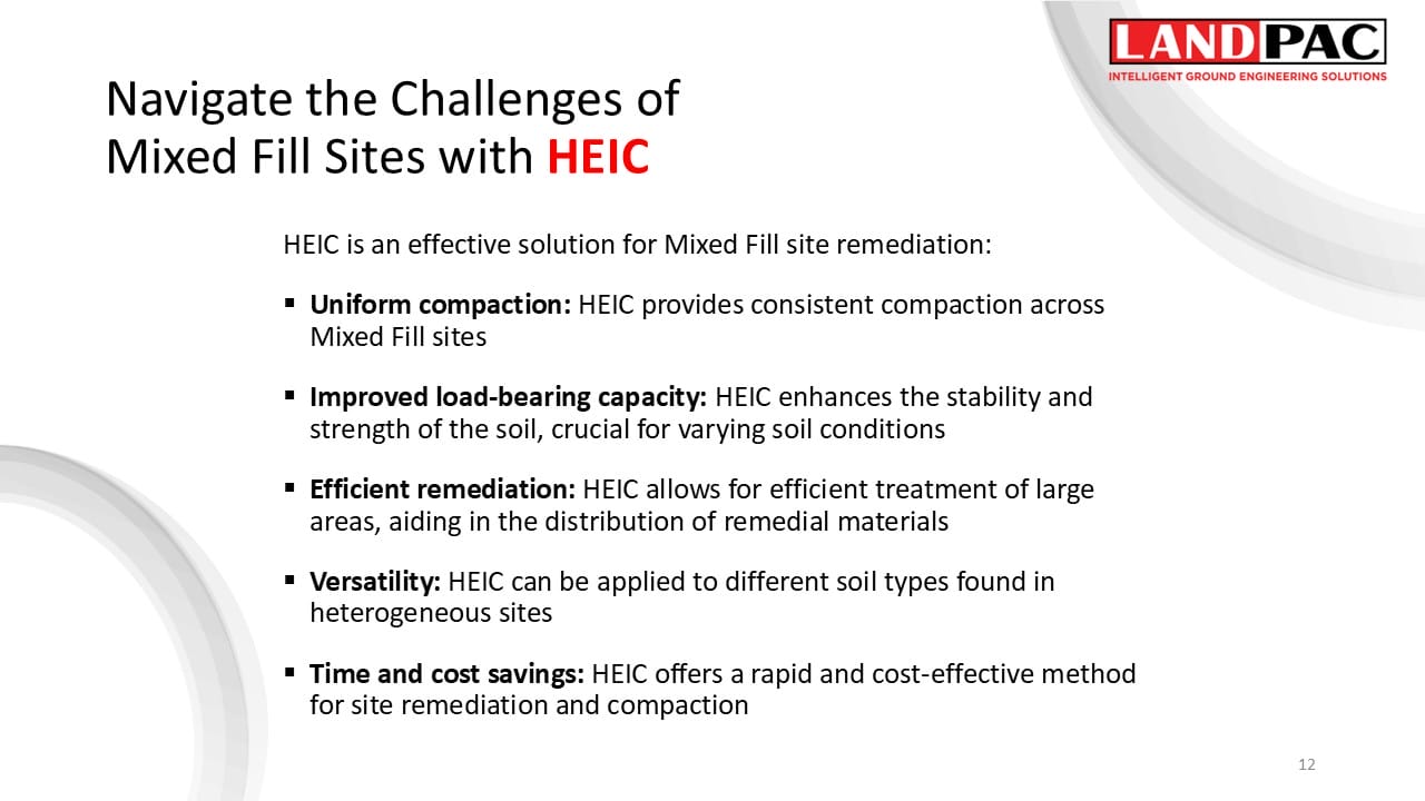 HEIC improves compaction, stability, speeds large site treatment, fits all soils, and saves costs.