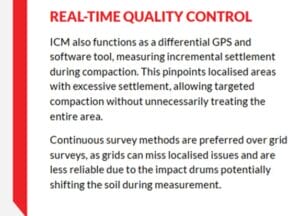 Text about real-time quality control in soil compaction, highlighting benefits of continuous survey.
